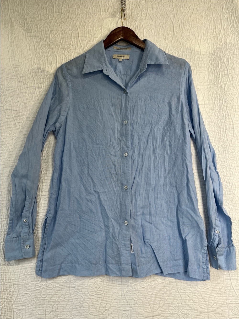 Vintage Faconnable 100 Linen Shirt Women M Blue Minimalist Coastal Lightweight M